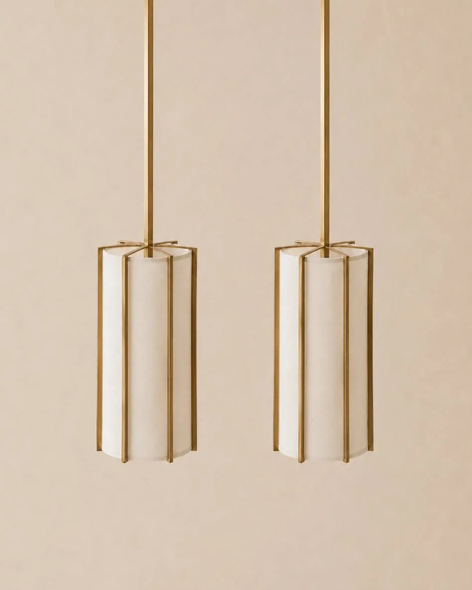 Vintage brass and cotton pendant lights.